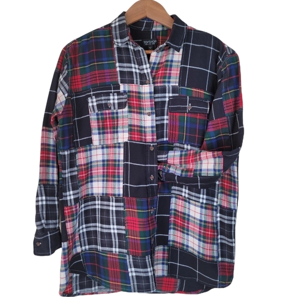 ASOS TOPSHOP Drop Hem Plaid Shirt - Picture 4 of 8